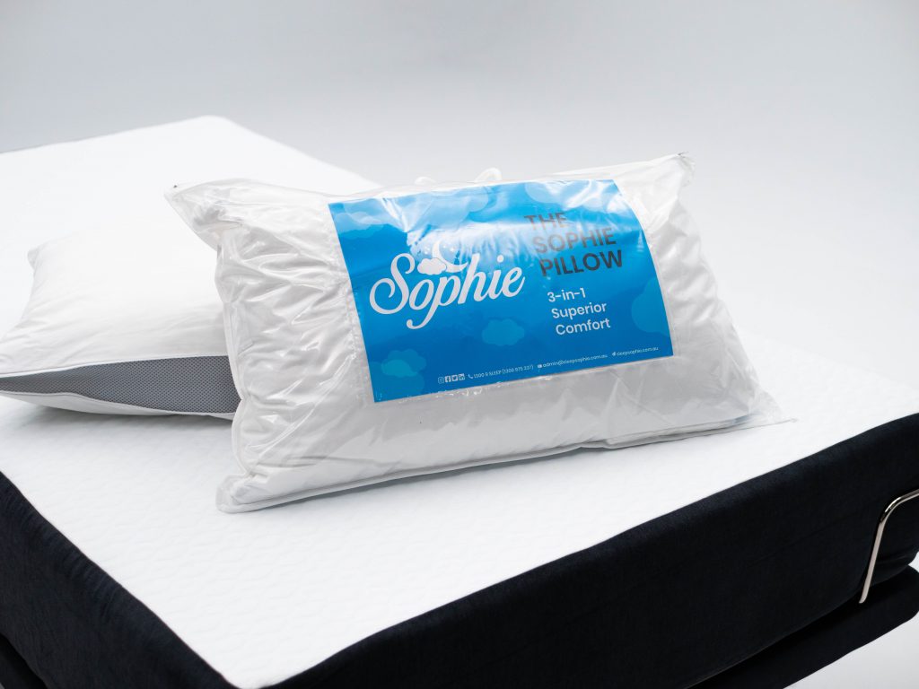 Sophies unique 3in1 plush pillow perfect for use on an electric bed with head elevations